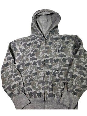 Y2K VTG Ambiguous Camo Grey Logo Boxy Faded Hoodie Surf Grunge Gorpcore Sz M